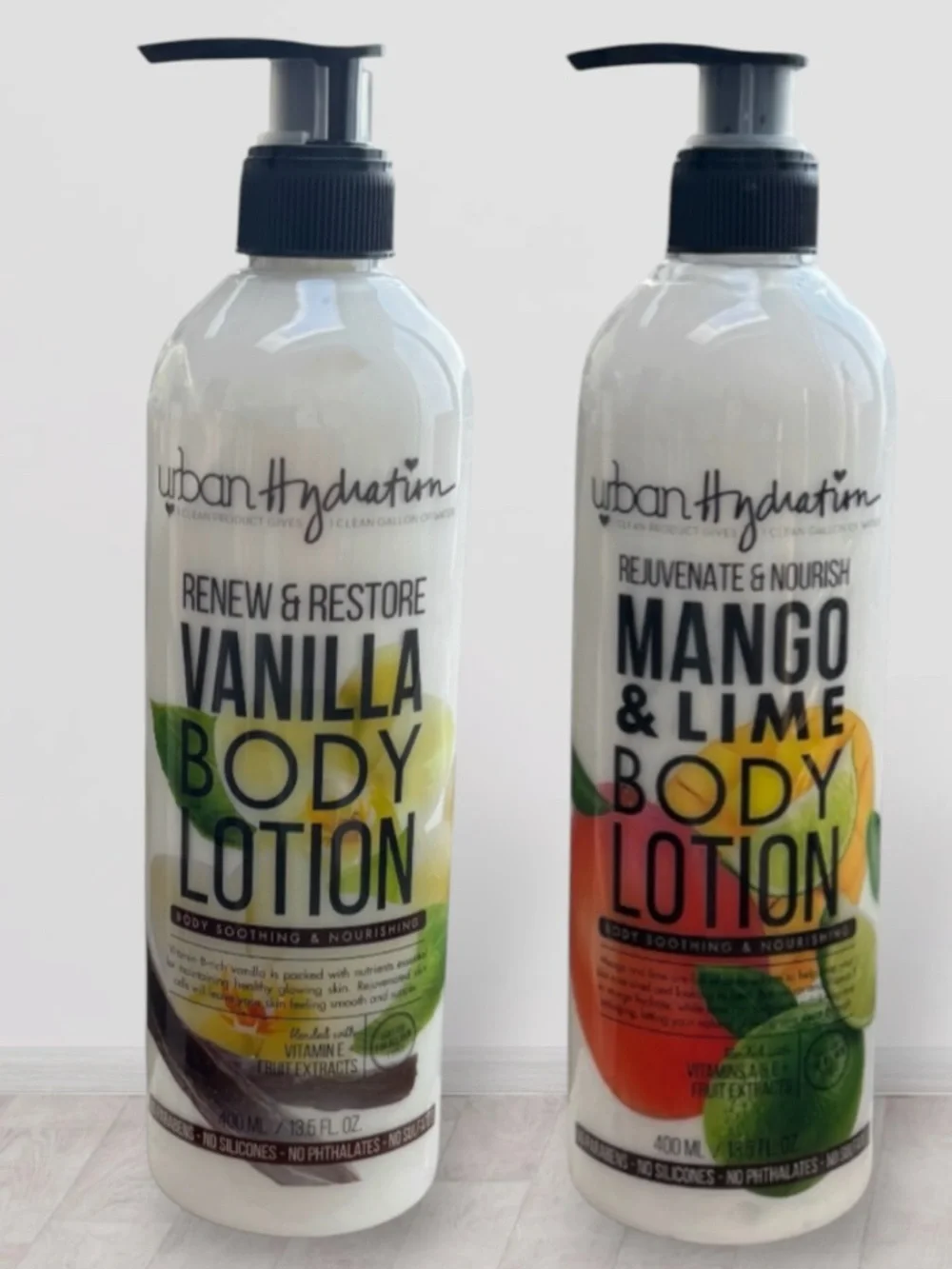 Urban Hydration Body Lotion Vanilla & Mango Lime Rejuvenate Nourish NEW 2 Pc Set